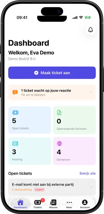 De KM Portaal-app op een iPhone, met tickets en facturen